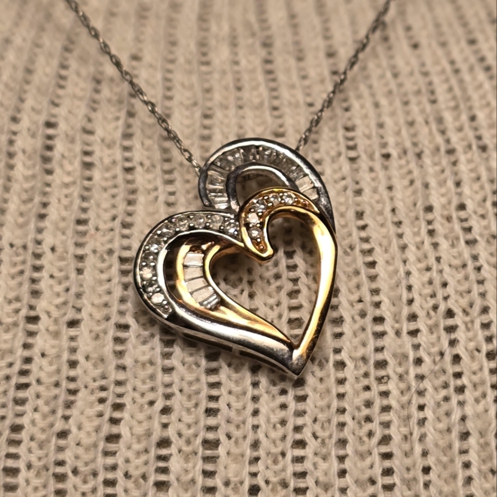 Gold and Silver Heart Pendant Necklace
